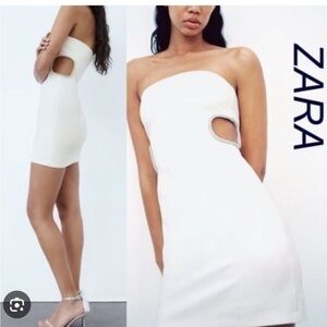 Zara NWT rhinestone cutout strapless mini dress white 7799/707